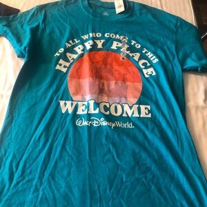 Walt Disney World Teal & Orange Welcome T-Shirt Iconic Castle Graphic NWT